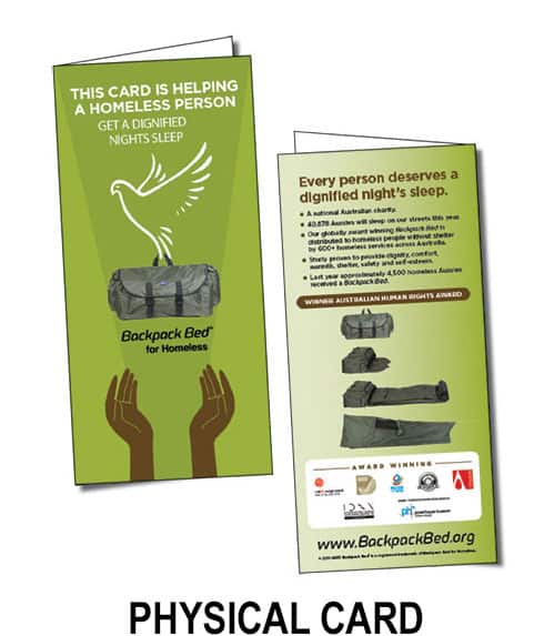 Homeless Christmas Gift Cards - Backpack Bed for Homeless Australia